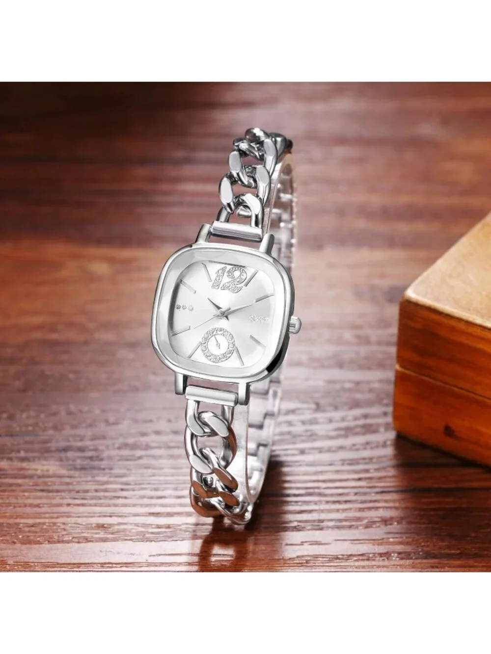 Women's Silver Analog Quartz Elegant Stainless Steel Square Bracelet Wrist Watch